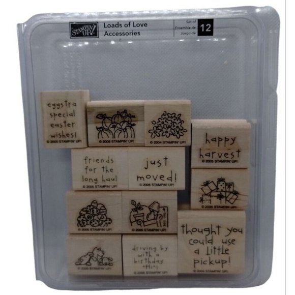 Stampin Up Loads of Love Accessories 12 Piece Rubber Stamp Kit Mounted Sayings - Picture 1 of 4